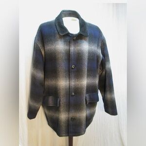 Hemingway Mens Sz L Wool Blend Blue Plaid Outdoor Winter Barn Coat